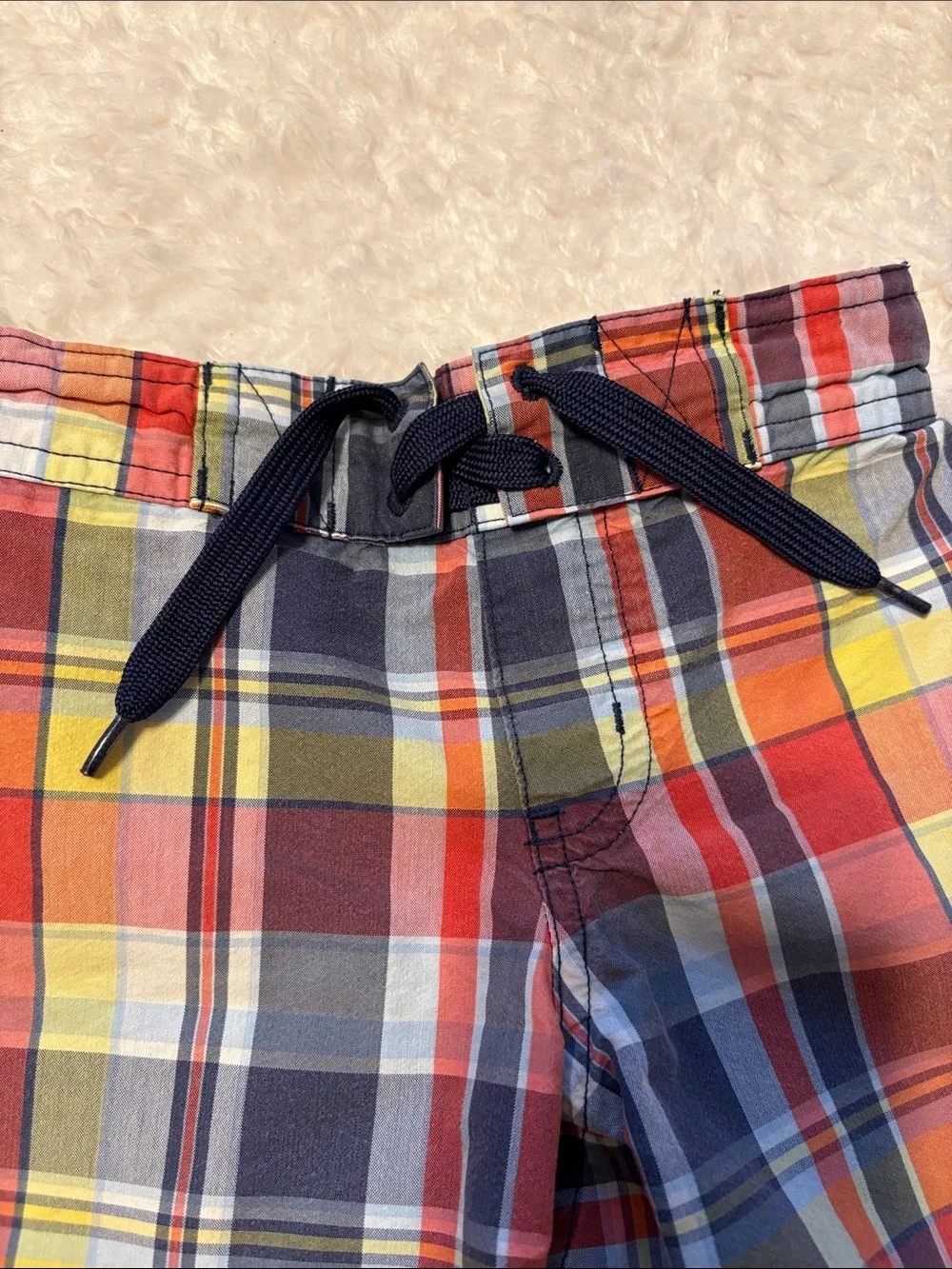 Jamie and Jack Plaid Multicolor Drawstring Swim Trunks Size 4